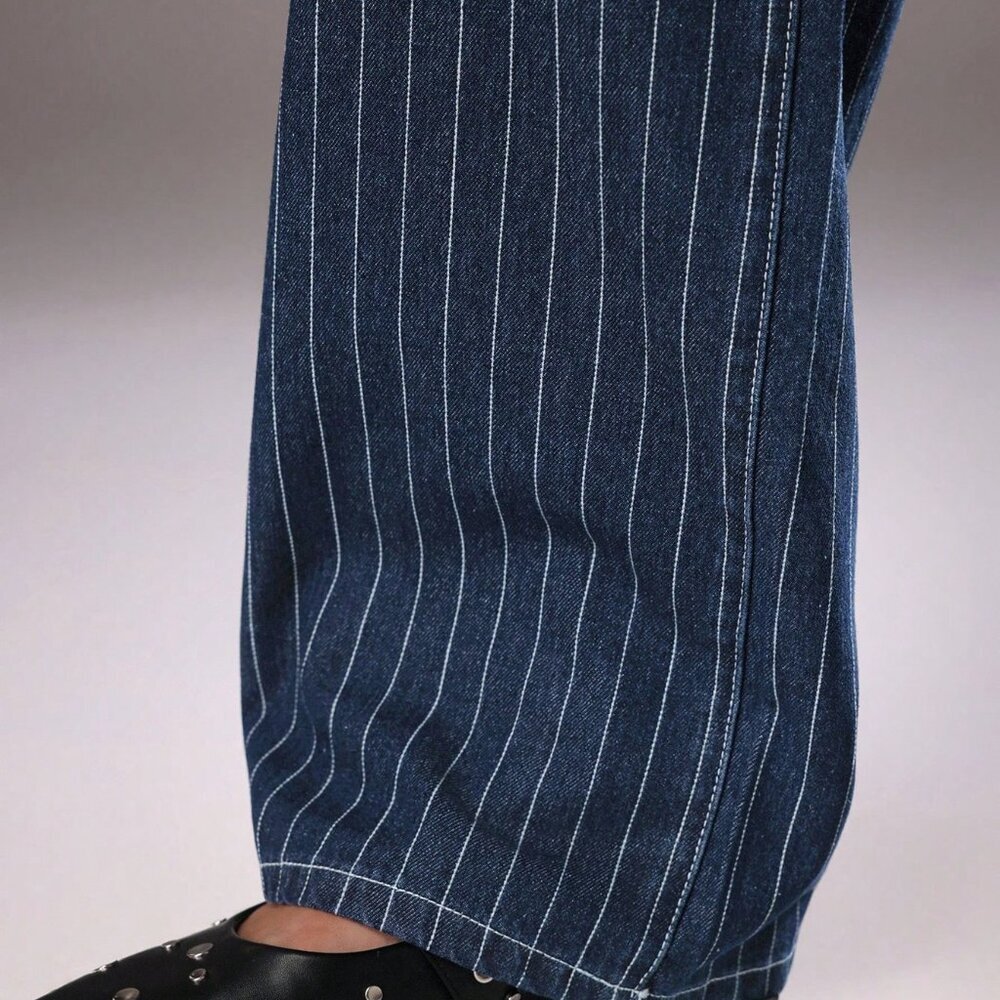 Medium Wash Casual Women's Striped Low-Waist Straight Leg Jeans - Picture 7 of 7